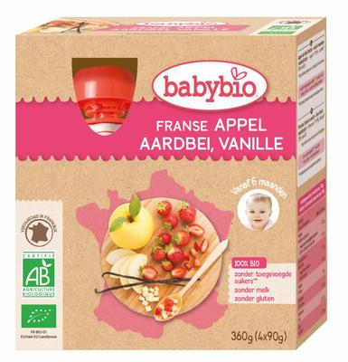 Babybio Appel aardbei vanille 90 gram bio 4x90g